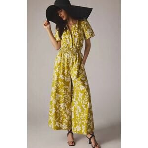 Anthropologie Somerset Wide Leg Jumpsuit in Chartreuse Pockets Size Medium